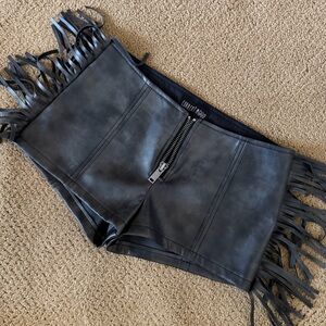 Dolls Kill Black Leather Fringe Shorts Sz S